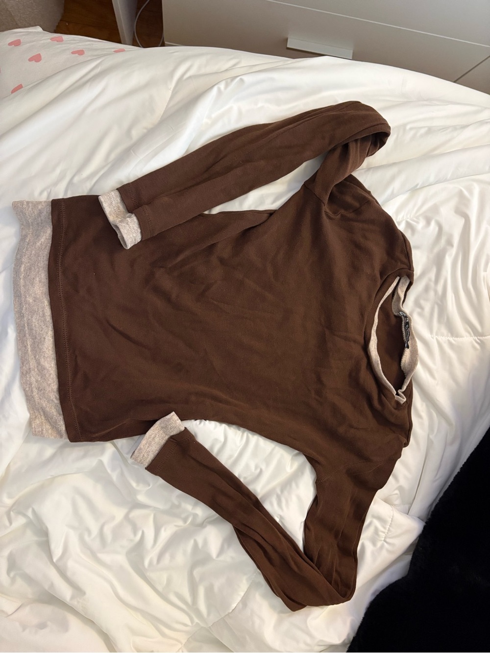 Zara Brown Long Sleeve Top with Cream Trim